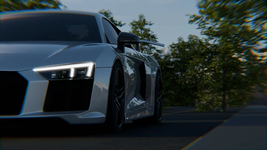 Hero render of a photoreal CGI vehicle on a dark studio floor